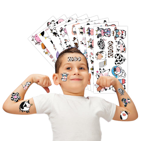 Cow Temporary Tattoos for Kids Birthday Party Decorations Supplies Party Favors Supper Cute 96PCS Cow Tattoo Sticker Style Milk Animal Farm Gift Ideals for Boys Girls Schools Prizes Themed