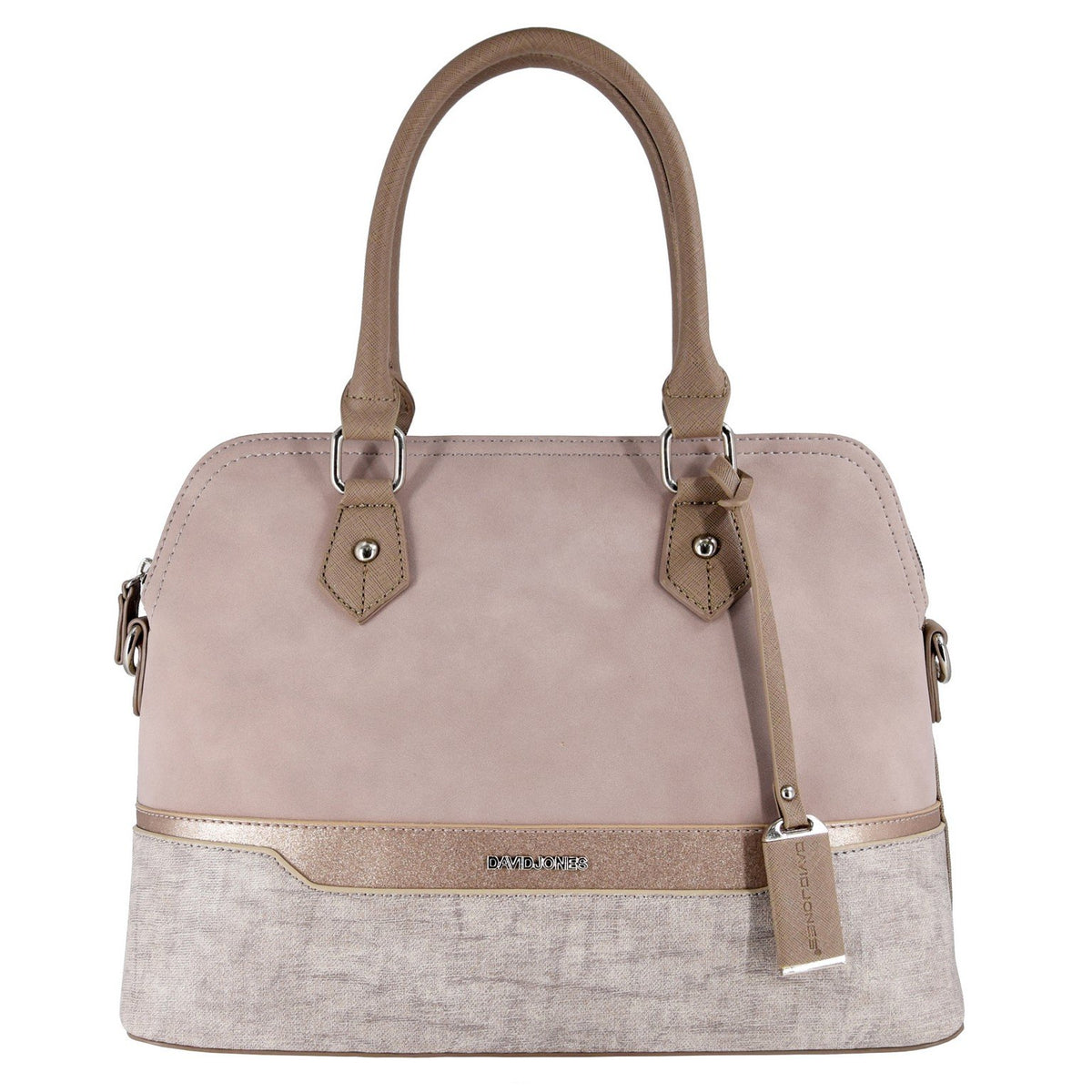 David Jones - Womens Bugatti Handbag - Multicolor Top Handle Shoulder Bag - Lady Tote Medium Size - PU Faux Leather Satchel - Elegant Crossbody Bag - Everyday Fashion Classic Designer - Nude Pink