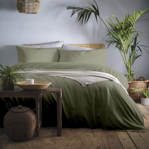 Appletree - Dark Green Duvet Cover Sets - Super King Bedding Size (260 x 220cm) - Green Khaki Duvet Cover Bedding - Soft & Luxury 100% Cotton Bed Set - Forest Green Duvet Cover - Hotel Bedding Style