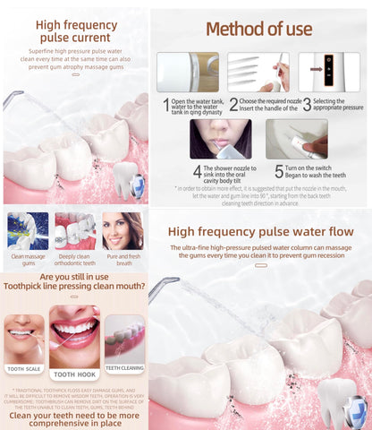 Generic Portable Water Flosser with 4 Cleaning nozzles Rechargeable Waterproof Higher Capacity Lithium battery-400mah for Teeth Cleaning, White