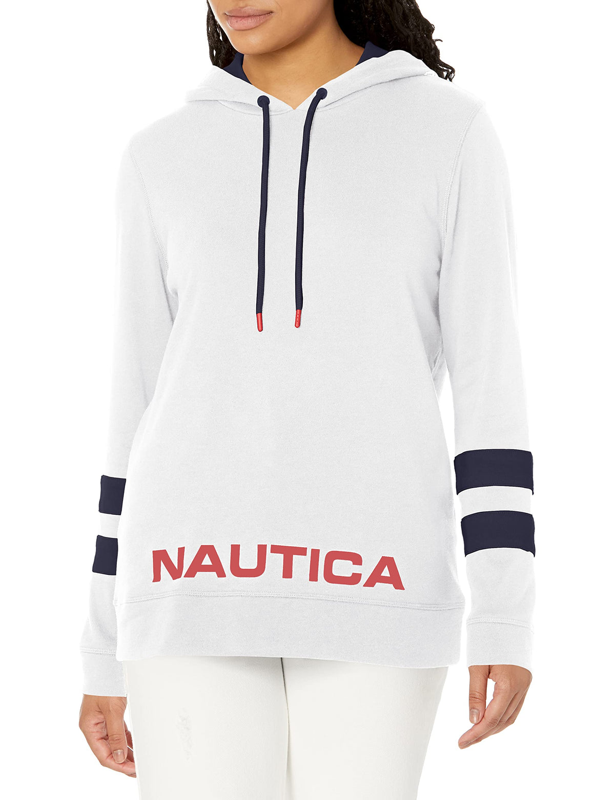 Nautica Women's Classic Supersoft 100% Cotton Pullover Hoodie, Bright White, X-Large