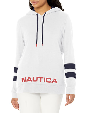 Nautica Women's Classic Supersoft 100% Cotton Pullover Hoodie, Bright White, X-Large