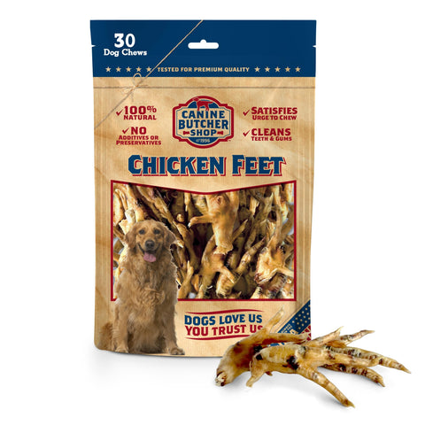 Canine Butcher Shop Raised & Made in USA Chicken Feet for Dogs (Pack of 30), All Natural USA Dog Chews Rawhide Alternative Treats