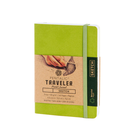 Pentalic Art Traveler Pocket Journal Sketch Book, 6" x 4", Olive Green