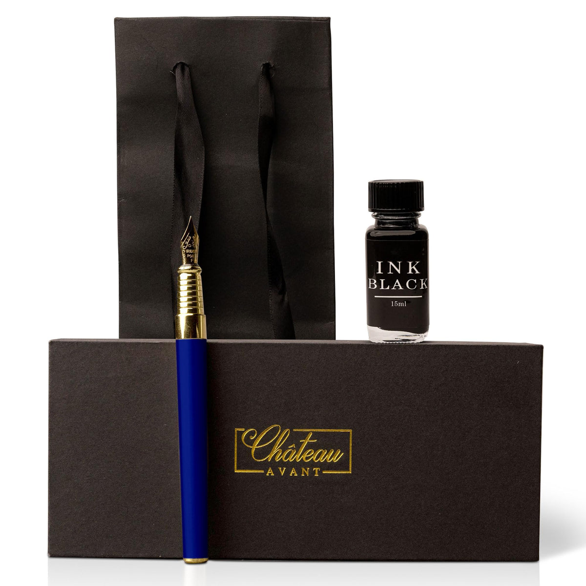 Chateau Avant Luxury Fountain Pen Gift Set - Fine Nib Fountain Pen with Black Ink Included - Refillable Fountain Pen Ink Set - Gifts for Him or Her - Full Pen and Ink Set - Blue