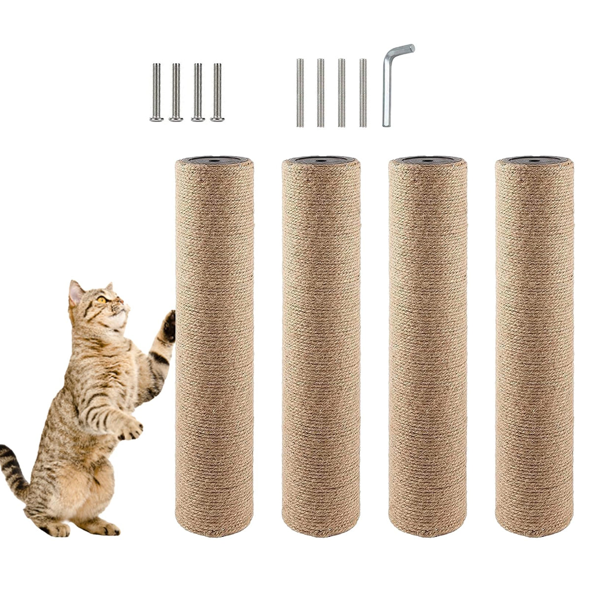 MUYG 4 Pcs Cat?Scratching?Post?Replacement for Indoor 15.7 x 3.1 Inches?Cats?Tree?Replacement?Parts Natural Jute Pole Part Cat Scratch Posts Refill with M8 Screws Spare Cat Furniture Accessories