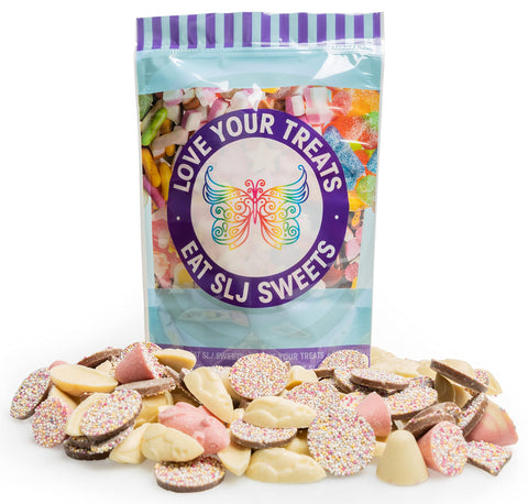 Large 1kg Hannahs Chocolate Candy Pick & Mix Sweets Quality Shaped Assortment Mixed Selection Pink, White and Milk Chocolate Resealable Pouch Share Bag