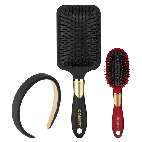 Conair Velvet Touch Hair Brush Set - Includes Paddle hair brush -curly hair brush - hair brushes for women - detangler brush - travel hair brush with bonus headband
