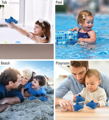 DolliBu Shark Bath Buddy Squirter - Floating Blue Shark Rubber Bath Toy, Fun Water Squirting Bathtime Play for Toddlers, Cute Toy for The Bathtub, Beach, & Pool