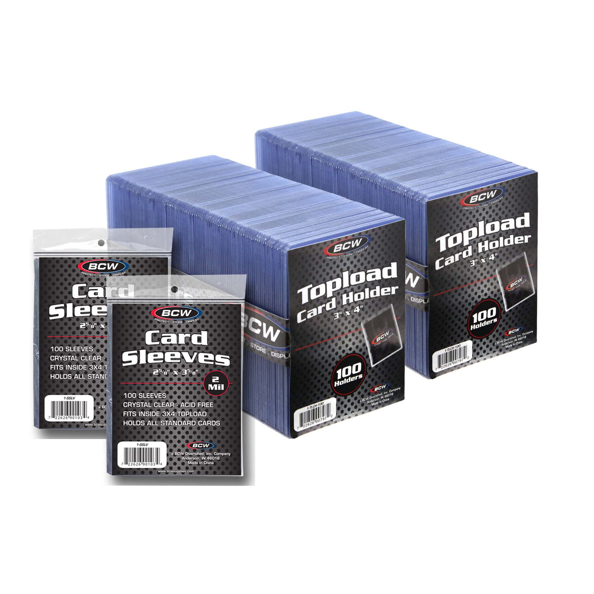 BCW 3"x4" Standard Topload Card Holder & Standard Sleeves 200 ct - Ultimate Protection for Your Valuable Cards, Great for Pokemon, Football, Magic, Baseball Cards, and More