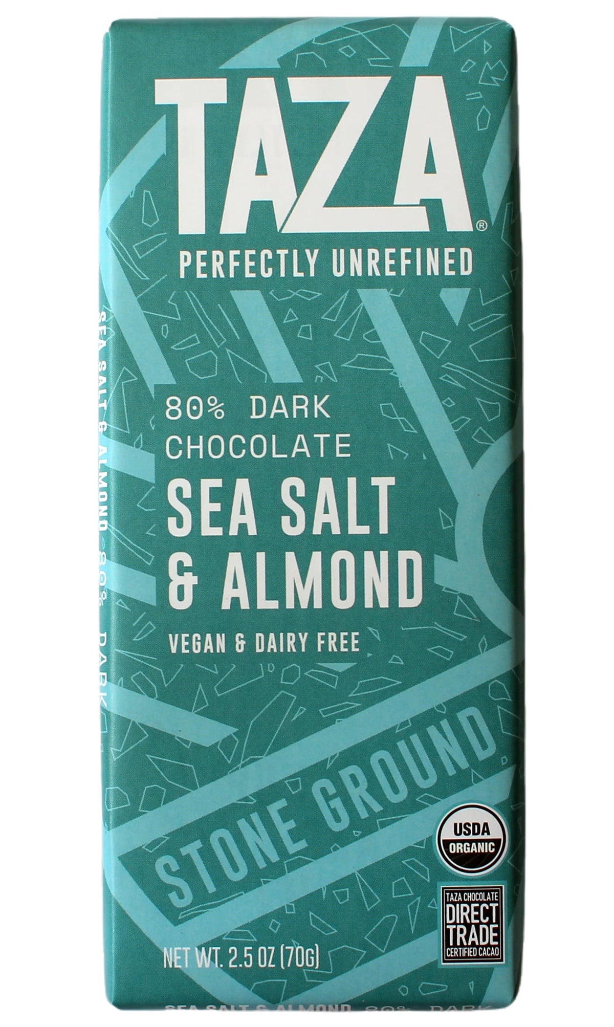 Taza Chocolate Organic Amaze Bar 80% Stone Ground, Sea Salt & Almond, 2.5 Ounce (1 Count), Vegan