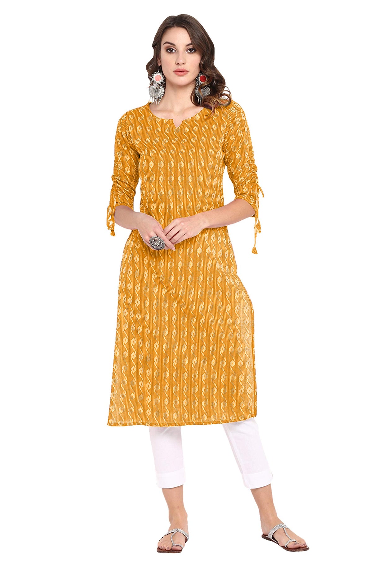 Janasya Indian Women's Casual Orange Cotton Kurta