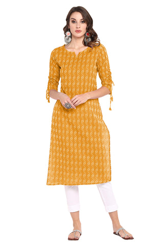 Janasya Indian Women's Casual Orange Cotton Kurta