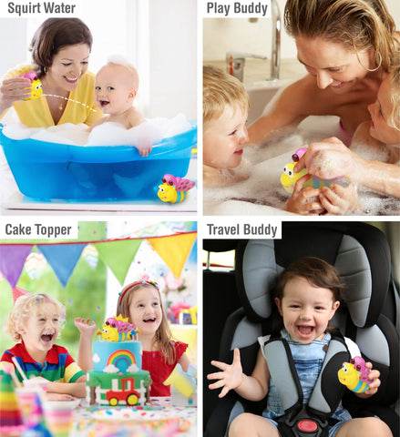DolliBu Butterfly Bath Buddy Squirter - Floating Colorful Butterfly Rubber Bath Toy Fun Water Squirting Bathtime Play for Toddlers, Toy for The Bathtub, Beach & Pool