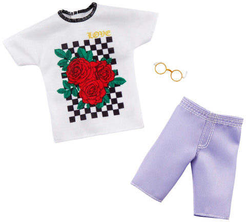 Barbie Clothes: 1 Outfit for Ken Doll includes Graphic T-Shirt, Purple Shorts and Eyeglasses, Gift for 3 to 8 Year Olds , GHX47