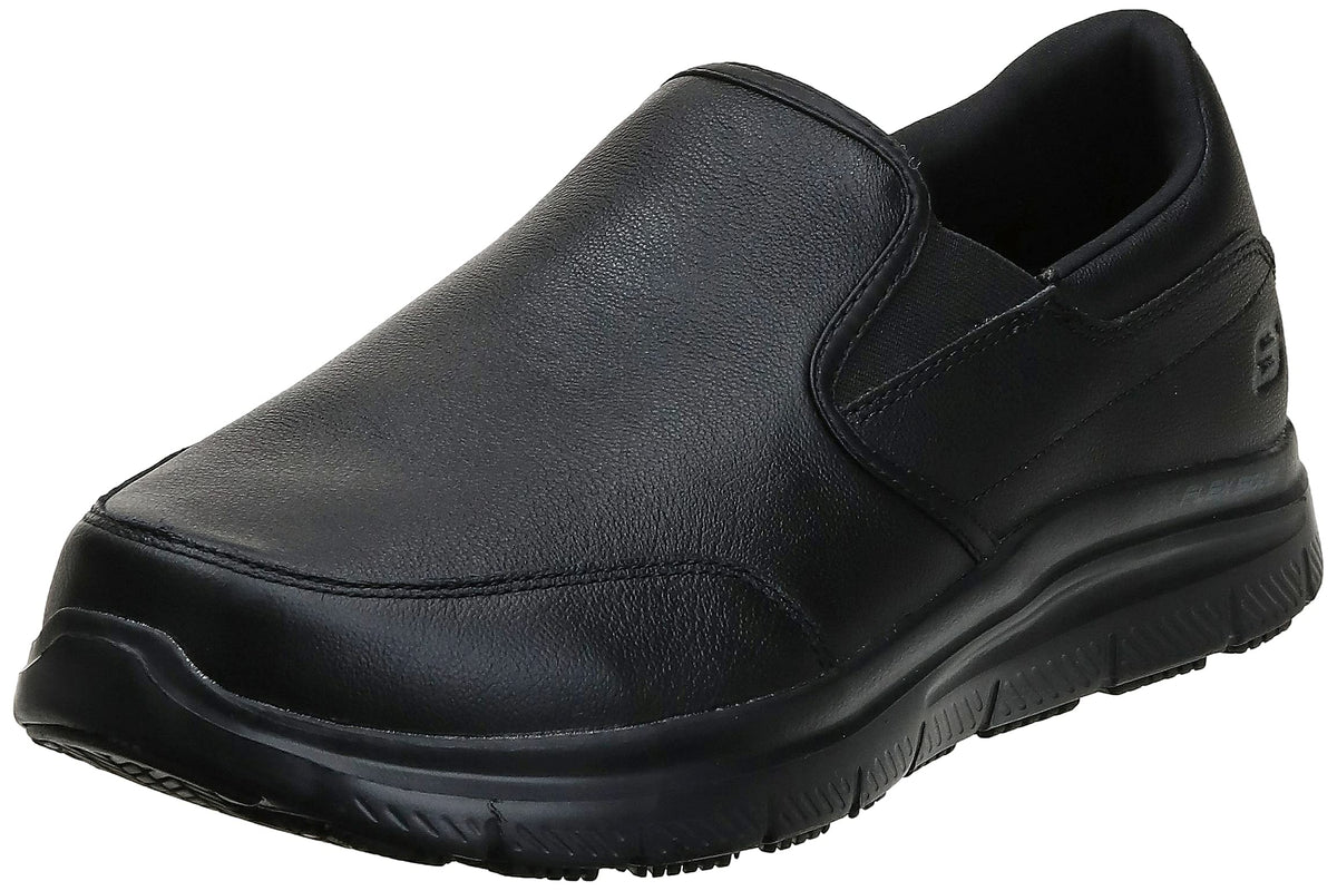 Skechers Men's Bronwood Food Service Shoe, Black Leather,8 W US