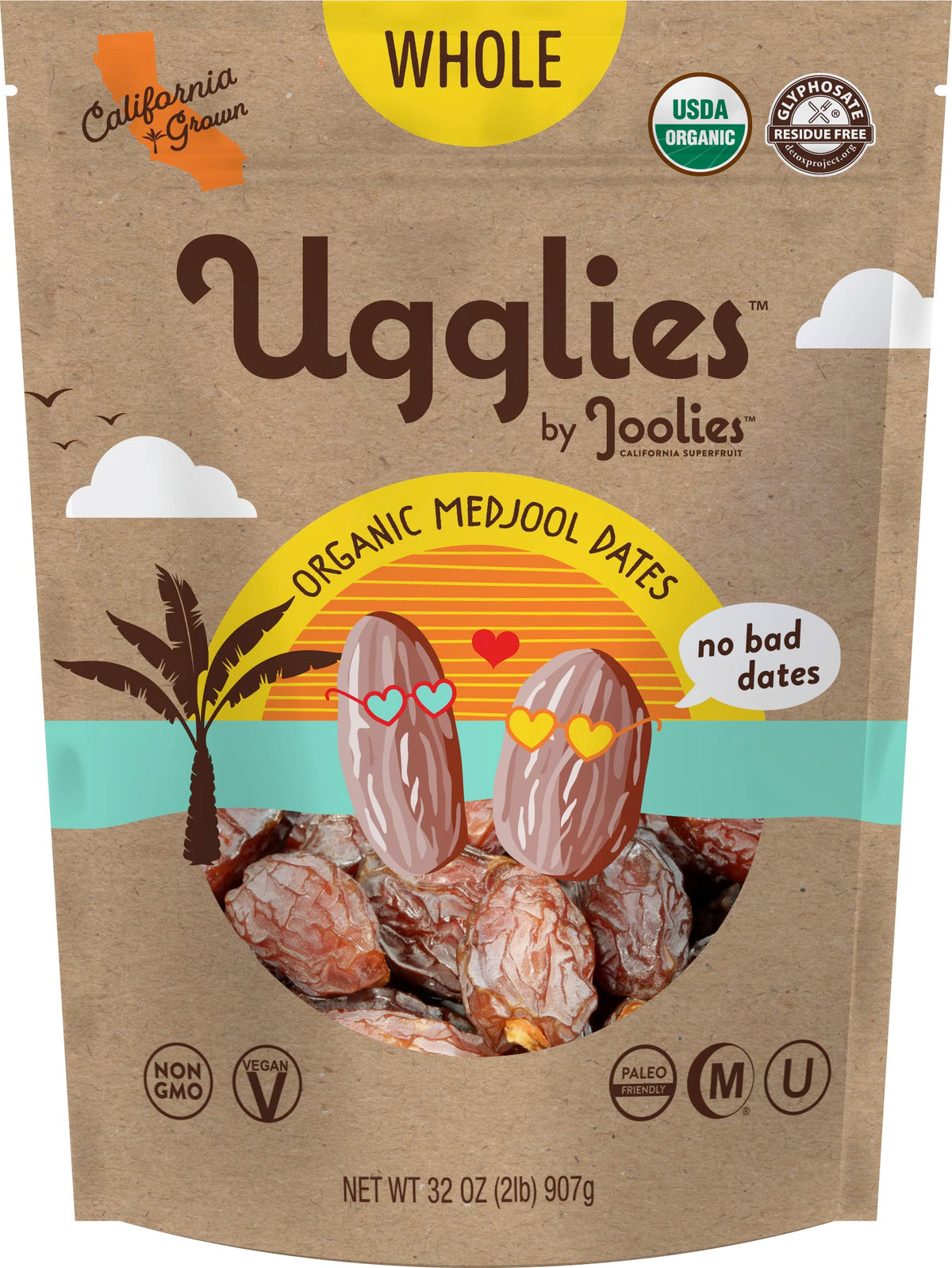"Ugglies" By Joolies Organic Whole Medjool Dates | 2 Pound Pouch | Fresh California Grown Fruit | Vegan, Gluten-Free, Paleo, No Sugar Added | Great Gift for Friends & Family