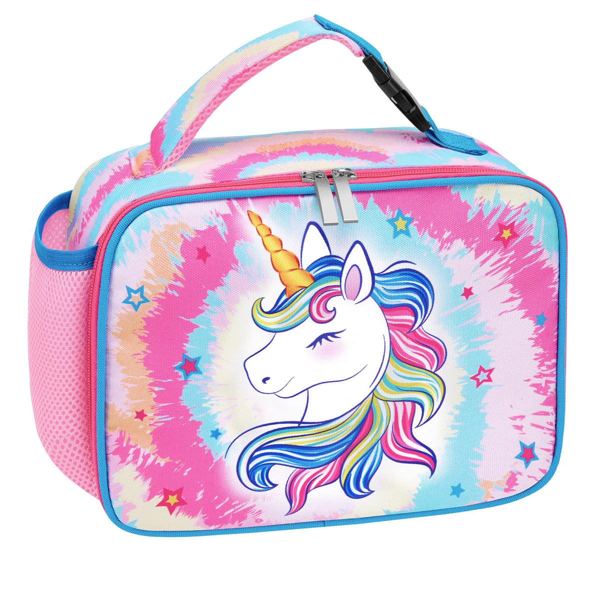 WAWSAM Unicorn Kids Lunch Bag for Girls - Insulated Kids Lunch Box Back to School Student Girls Lunch Box Kindergarten Preschool Children Reusable Pink Girls Lunch Bag with External Bottle Holder