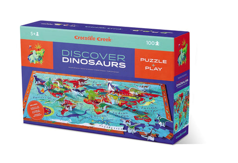 Crocodile Creek - Discover Dinosaurs - 100Piece Educational Floor Puzzle with Fact Booklet & 21 Stand-Up Play Figures
