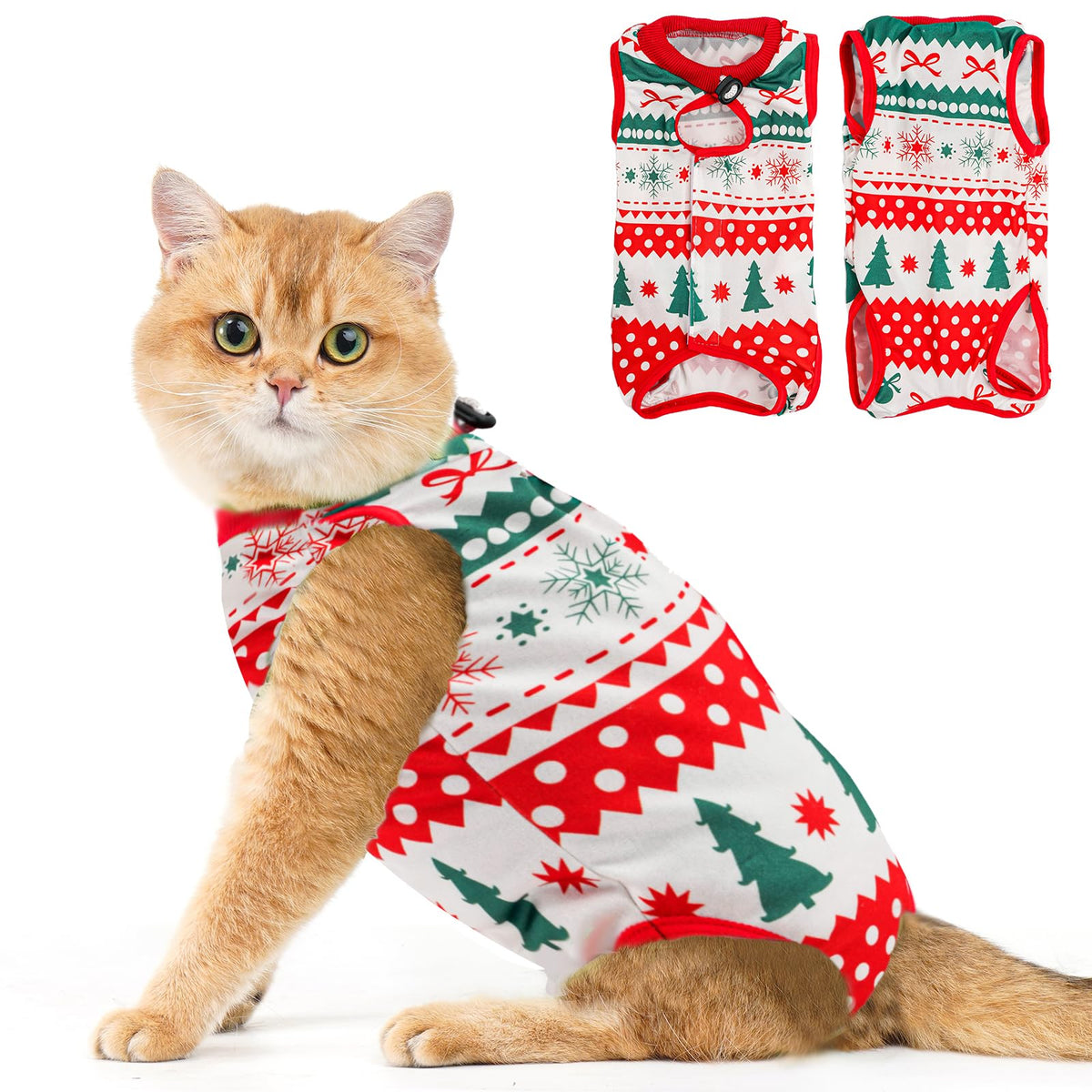 Avont Cat Recovery Suit - Kitten Onesie for Cats After Surgery, Cone of Shame Alternative Surgical Spay Suit for Female Cat, Post-Surgery or Skin Diseases Protection -Christmas(S)