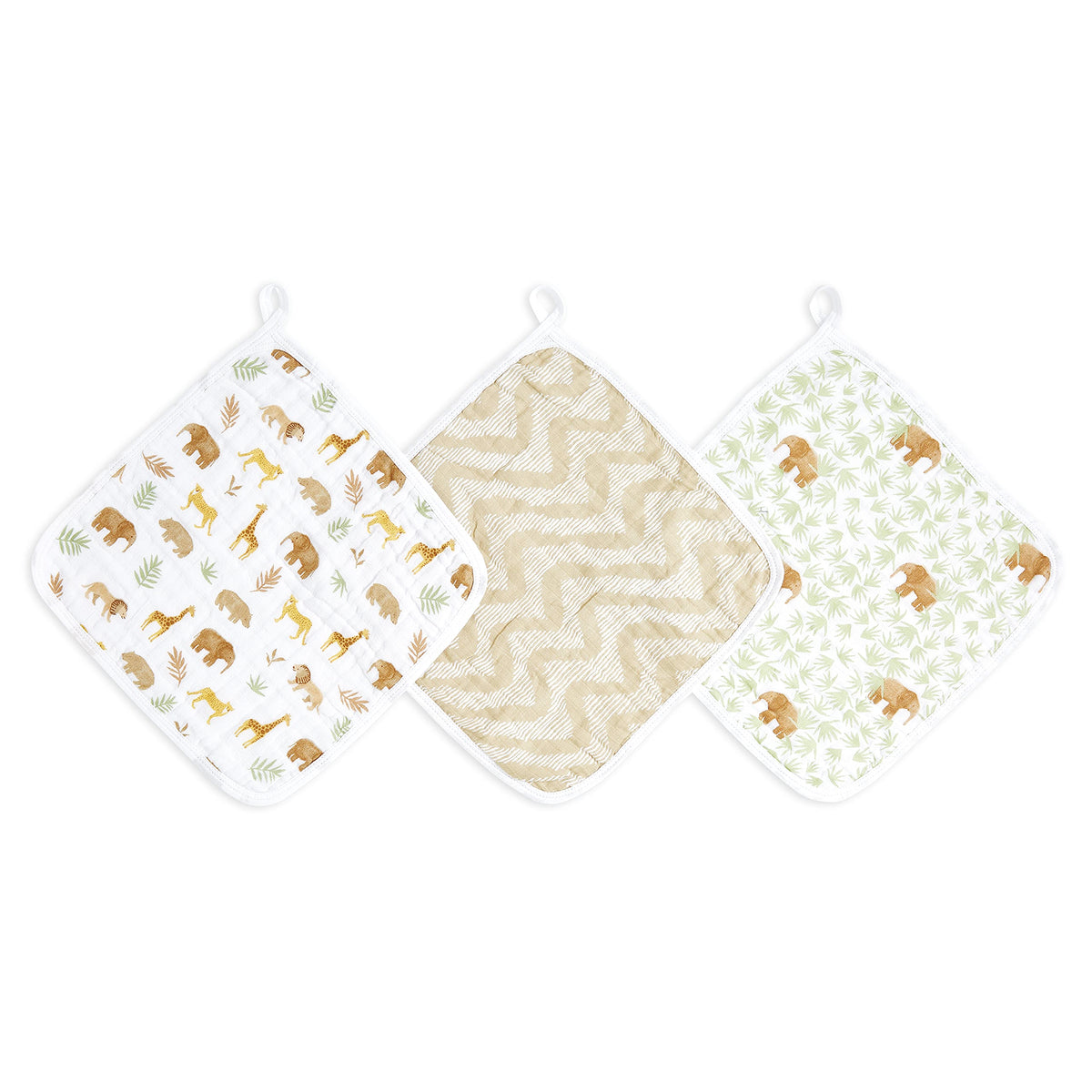 aden + anais essentials Washcloth Set, Super Soft 100% Cotton Muslin, 27.5x27.5cm, 3 Pack, tanzania, (AD148)