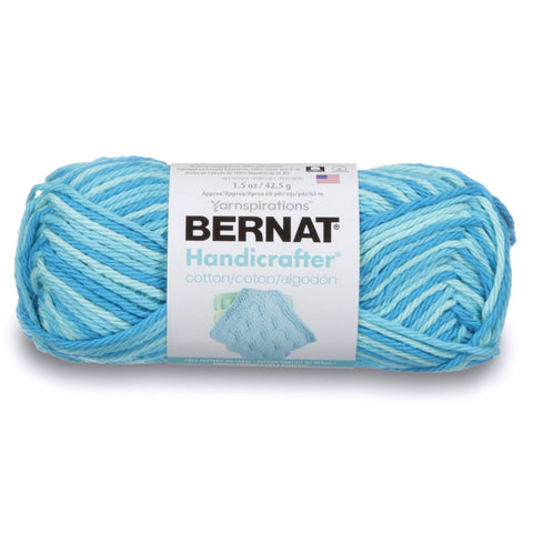 Bernat Handicrafter Cotton Ombre Yarn, 1.5 oz, Gauge 4 Medium, 100% Cotton, Swimming Pool Ombre