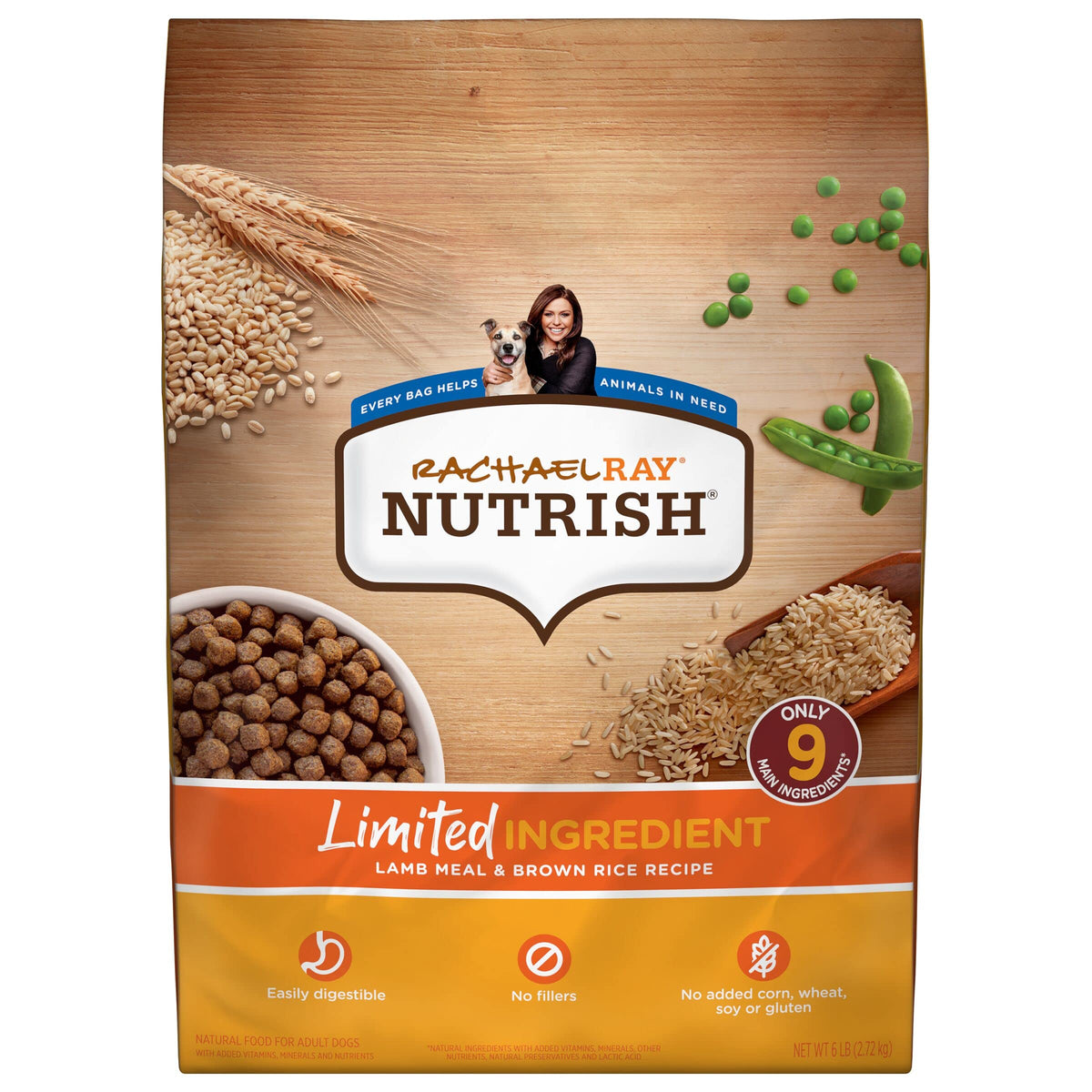 Rachael Ray Nutrish Limited Ingredient Diet Lamb Meal & Brown Rice Recipe, Lamb Meal & Rice, 6.00 Pound (Pack of 1) (Packaging Design May Vary)