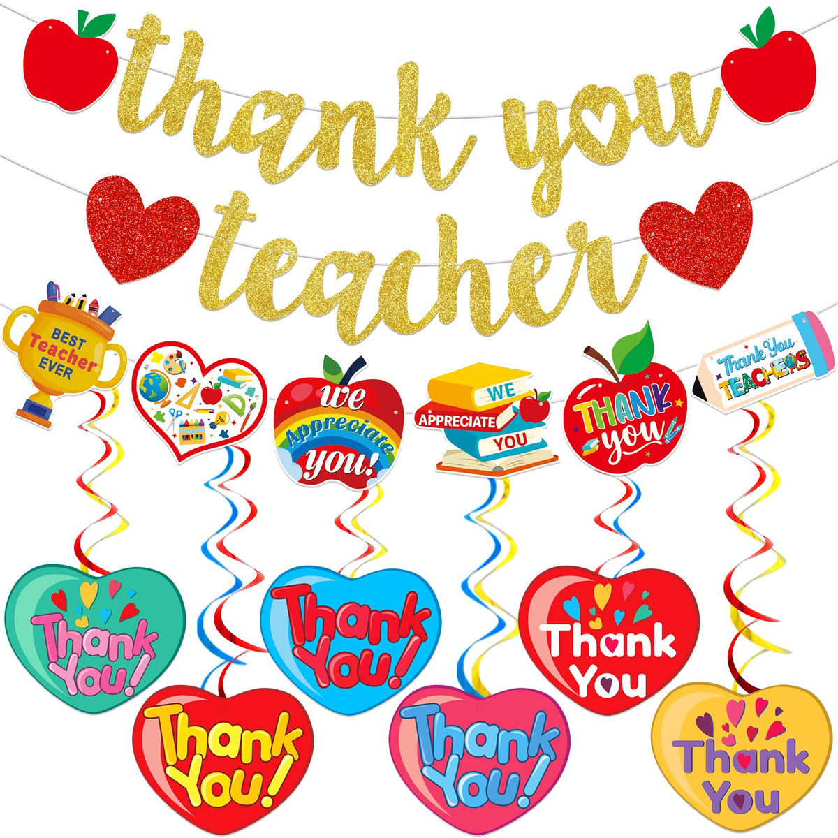 Thank You Teachers Banner Teacher Appreciation Banner Teacher Appreciation Decorations with Teacher Appreciation Hanging Decorations for Teachers Day Party Decorations