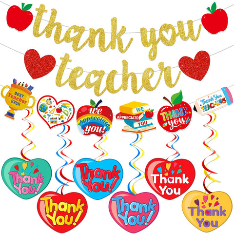 Thank You Teachers Banner Teacher Appreciation Banner Teacher Appreciation Decorations with Teacher Appreciation Hanging Decorations for Teachers Day Party Decorations