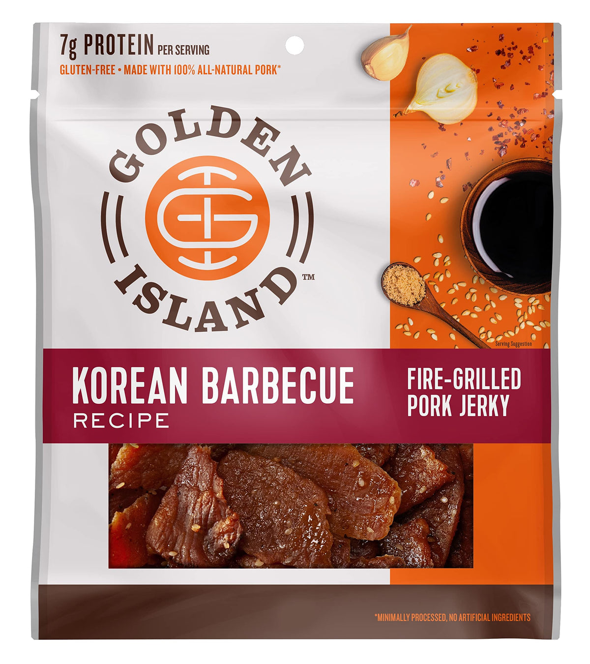 Golden Island Pork Jerky Korean Barbecue Variety Pack - Good Source of Protein, Football Game Day Snacks, Football Party Favor, Gluten-Free, Includes (8) 1.25oz Snack Bite Bags & (7) 1oz Jerky Bags