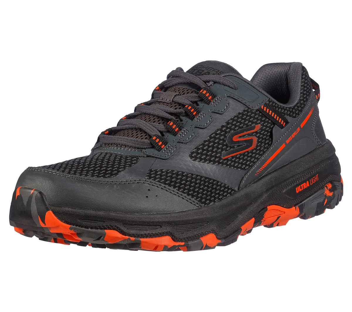 Skechers Men's GOrun Altitude-Trail Running Walking Hiking Shoe with Air Cooled Foam Sneaker, Charcoal/Orange/Black, 8.5