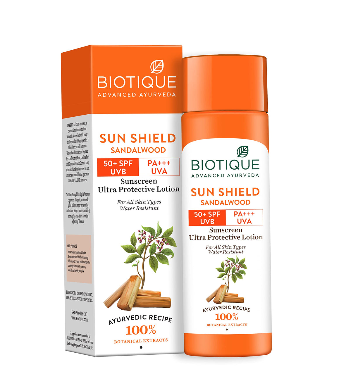 Biotique Sun Shield Sandalwood 50+SPF UVB Sunscreen Ultra Protective Lotion For All Skin Types, 190ml