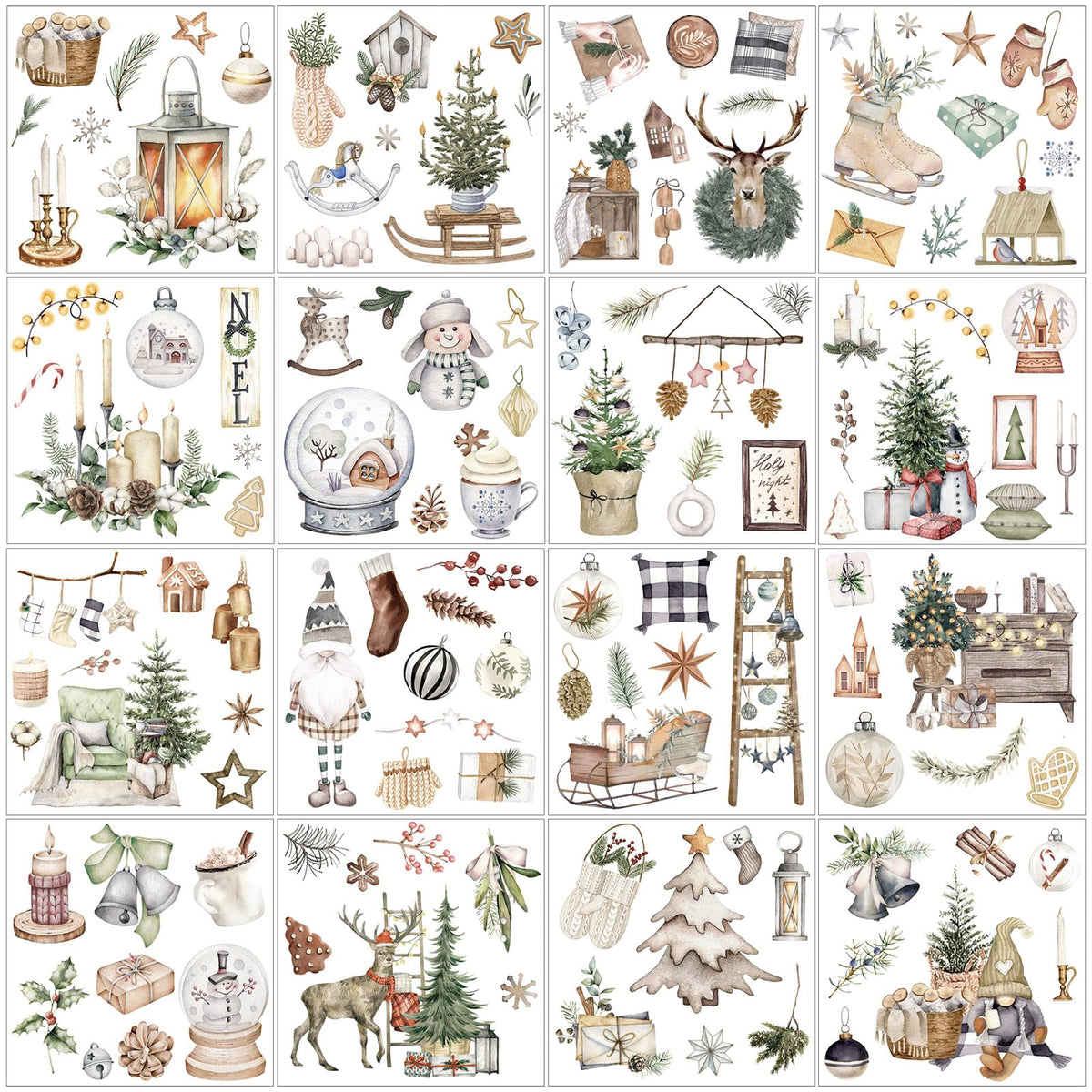 SATINIOR 16 Sheets Rustic Christmas Rub on Transfers for Crafts and Furniture Winter Snowman Reindeer Gnome Sticker Rub on Decals for Neutral Scrapbook DIY Wood Fabric Journal Envelope