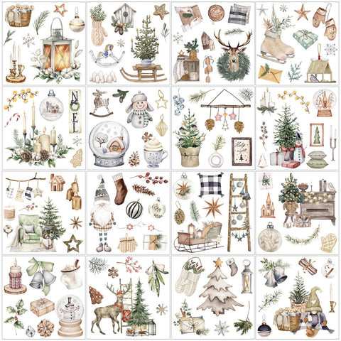 SATINIOR 16 Sheets Rustic Christmas Rub on Transfers for Crafts and Furniture Winter Snowman Reindeer Gnome Sticker Rub on Decals for Neutral Scrapbook DIY Wood Fabric Journal Envelope