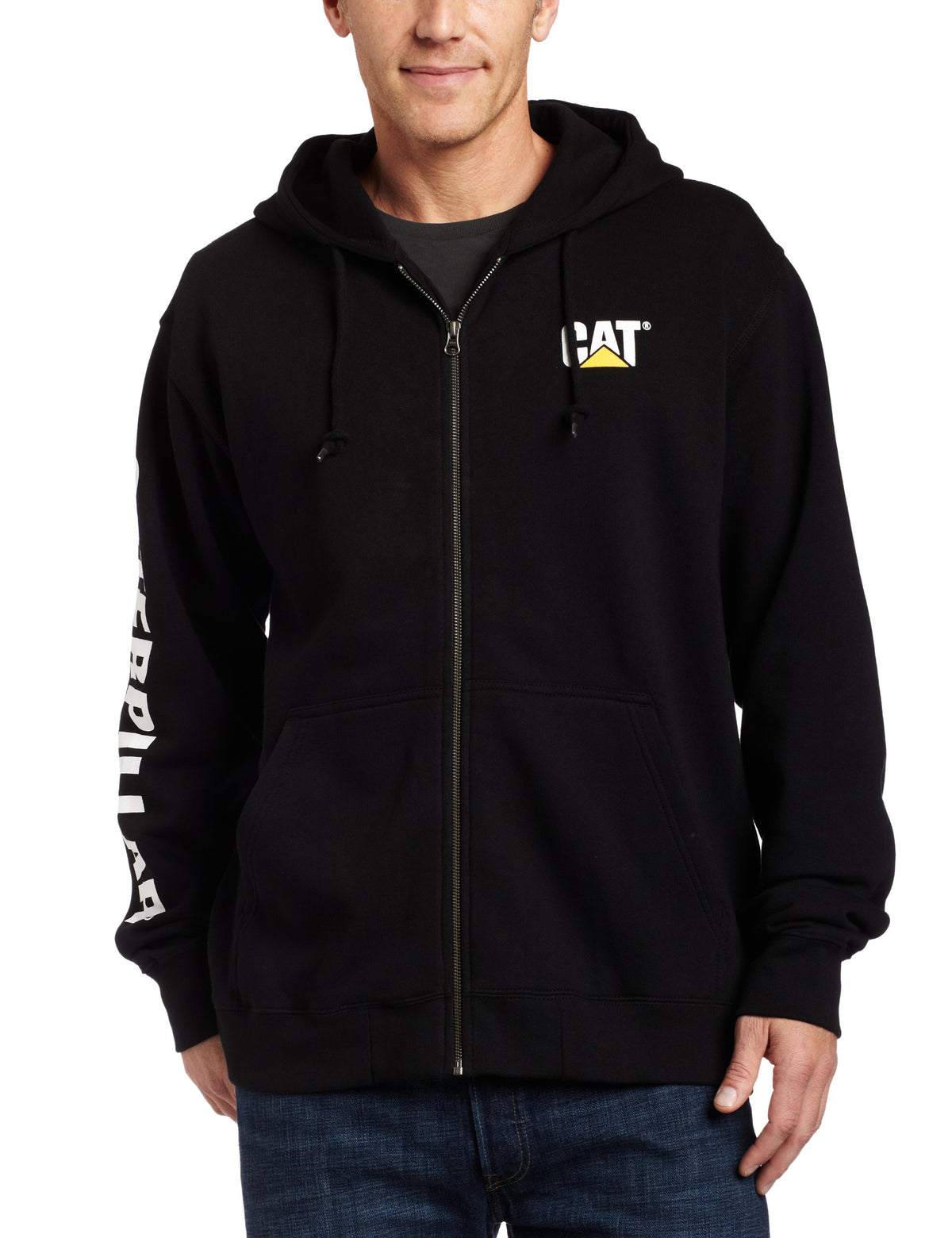 Caterpillar Men's Full Zip Hooded Sweatshirt (Regular and Big & Tall Sizes), Black, Large