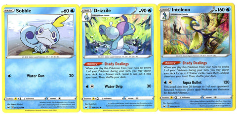 Sword & Shield Evolution Set - Inteleon Drizzile & Sobble 58/202 - Rare 3 Card Lot
