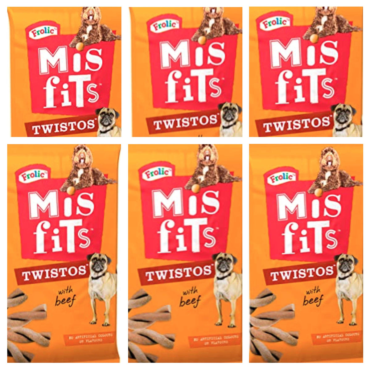 Misfits Twistos Dog Treat 6 Pack Bundles (36 duo treats) Beef