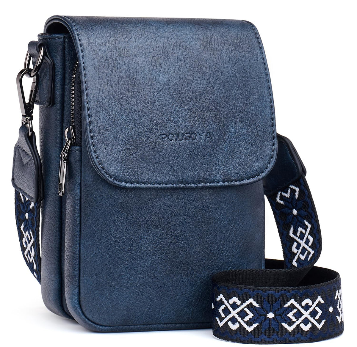 POIUGOYA Small Crossbody Bags for Women Trendy,Leather Triple Compartment Cell Phone Crossbody Wallet Purses with Card Slots, A-dark Blue