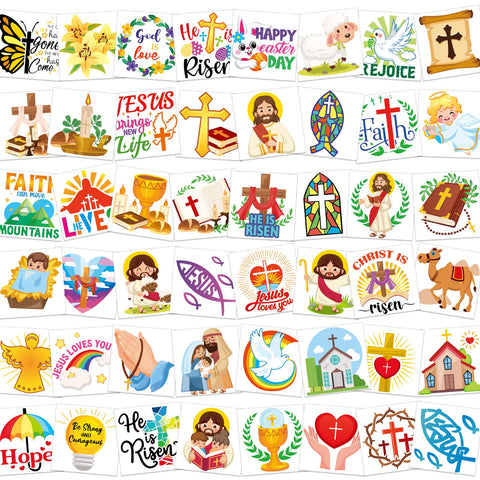 HOWAF 96pcs Religions Easter Temporary Tattoos, Happy Easter Day Temporary Tattoos for Kids, Christian Easter Waterproof Tattoos Stickers for Easter Spring Party Favors, Easter Jesus Cross Tattoos