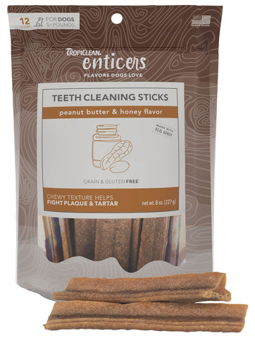 TropiClean Enticers Honey Peanut Butter Dog Chews | Dental Dog Treats for Large Dogs, Medium Dogs & Small Dogs 12 Count