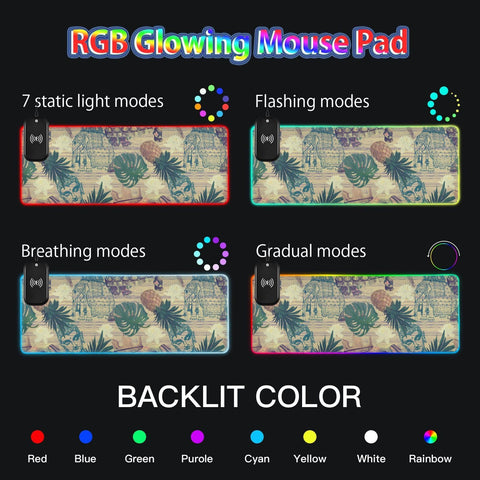 Elephant Pineapple Vintage Wireless Charging Mouse Pad for Mobile Phone Extra Large Gaming Mousepad with 13 Lighting Modes Mouse Mat for Gaming MacBook PC Laptop Desk Office Home