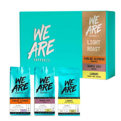 Coffee Ground Gift Set for Cafetiere, 3 x 227g Light Roast Ground Coffee, Chocolate Nuts & Fruits Notes, 100% Arabica, Speciality Freshly Roasted, Single Origin (We Are Coffee Co)