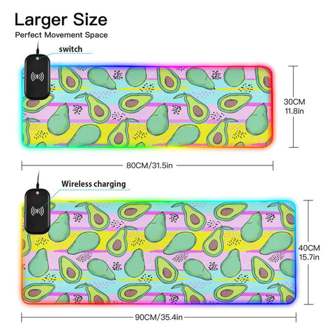 Avocado Wireless Charging Mouse Pad for Mobile Phone Extra Large Gaming Mousepad with 13 Lighting Modes Computer Mat for Gaming MacBook Laptop Desk Home Office