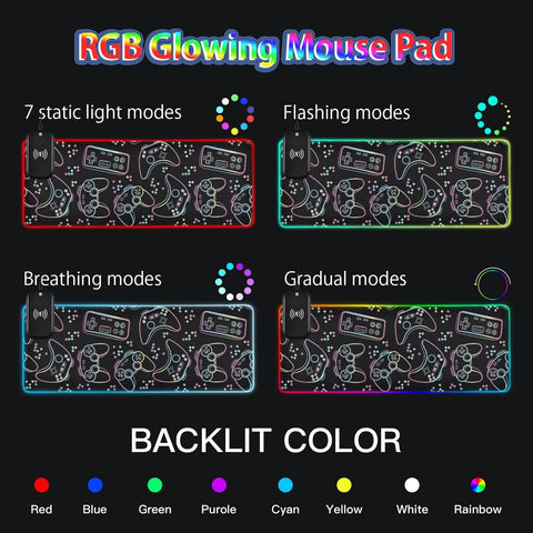 Holographic Gaming Wireless Charging Mouse Pad for Mobile Phone Extra Large Gaming Mousepad with 13 Lighting Modes Computer Mat for Gaming MacBook PC Laptop Desk Office Home