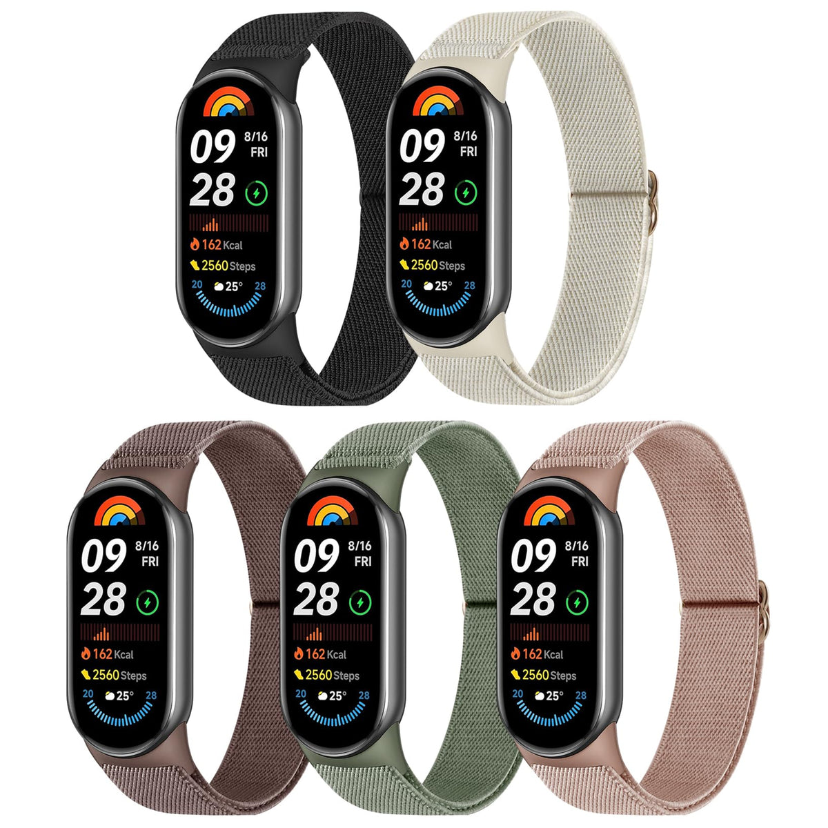 Wizvv Pack of 5 Nylon Strap Compatible with Xiaomi Mi Band 8, Quick Release Replacement Sports Watch Strap, Elastic Bracelet for Xiaomi Mi Smart Band 8, Soft Watch Strap Replacement for Men and Women,