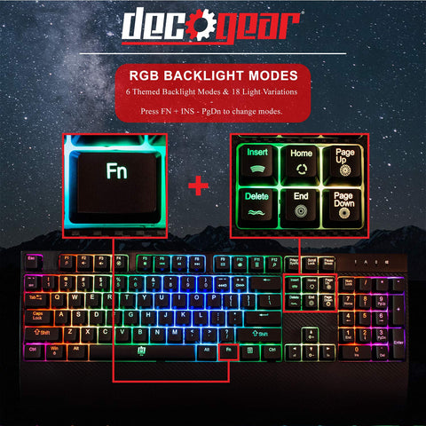 Deco Gear Gaming Accessory Bundle - Mechanical 18-Mode 104 Key RGB Keyboard with 11-Mode RGB Gaming Mouse and 32" x 12" Extended Mouse Pad