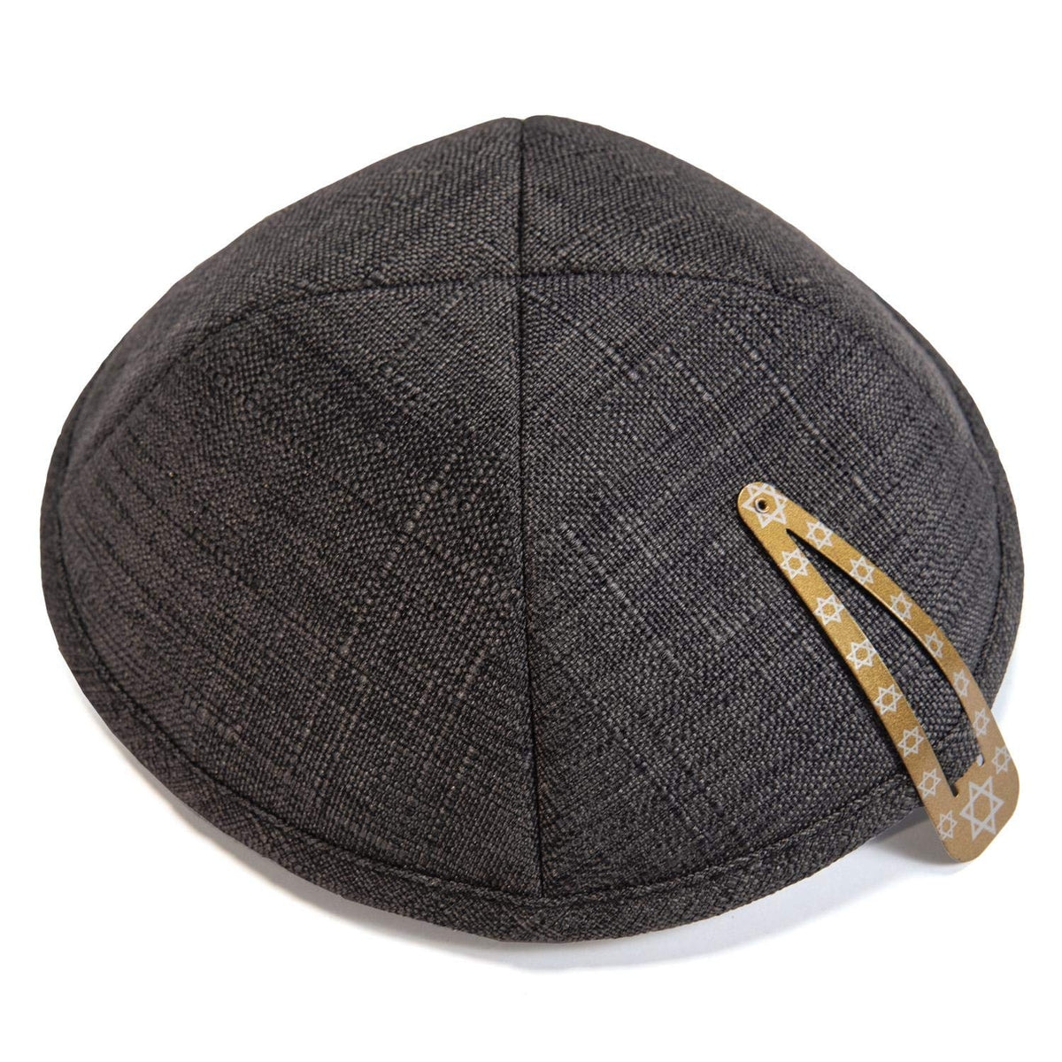 Elegant Linen Dark Grey Kippah Yarmulke Jewish Yamaka Kippa Israel Cap Judaica, Black, 19cm