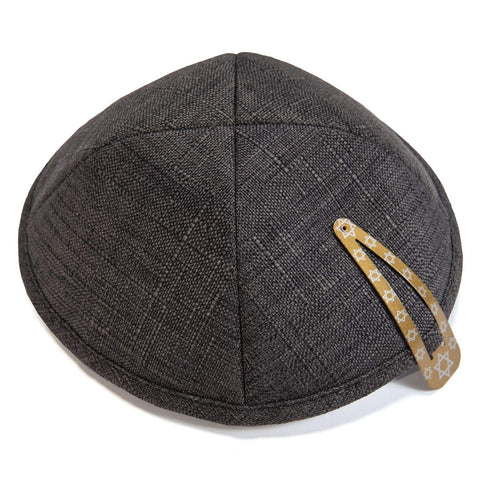 Elegant Linen Dark Grey Kippah Yarmulke Jewish Yamaka Kippa Israel Cap Judaica, Black, 19cm