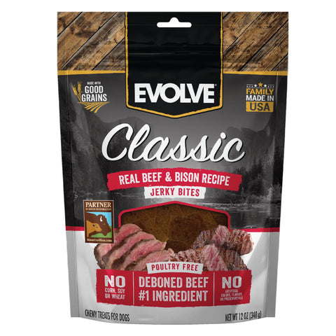 Evolve Classic Beef & Bison Recipe Jerky Bites Soft Dog Treats | 12 oz