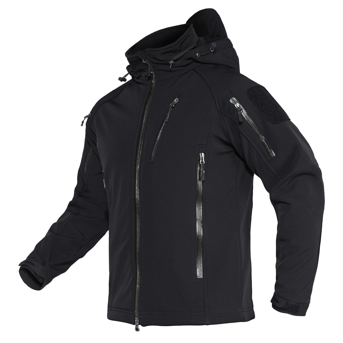 TACVASEN Waterproof Jackets Mens Work Softshell Jacket Outdoor Tactical Military Jacket Winter Fleece Jacket Full Zip Hoodie Black